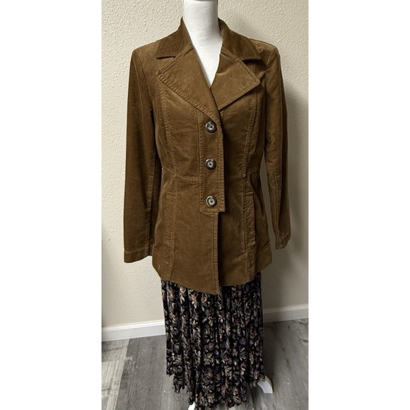 Womens Brown Corduroy Jacket Medium Fall Retro Longer Blazer Style Phoebe 90s - Picture 4 of 10